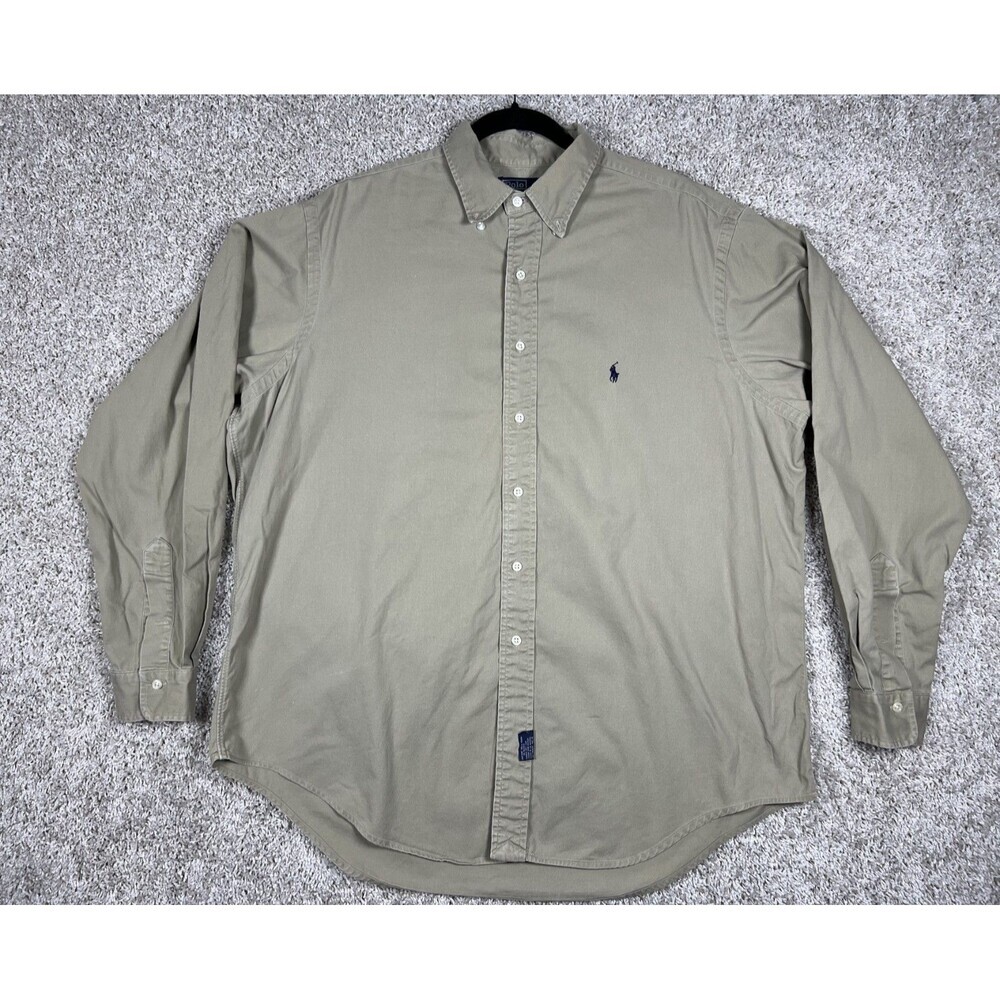 Polo Ralph Lauren Mens XL Khaki Button Down Shirt Pony Logo Cotton Classic